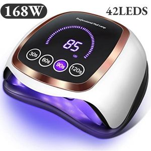 Secadores de unhas 168W 42LEDs Lâmpada de secagem para Manicure Profissional Led UV Com Auto Sensor Smart Salon Equipment Tools 230606