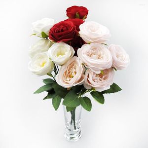 Decorative Flowers 35cm 7 Heads Artificial Rose Flower Bouquet Silk Roses White Pink Peony Fake For Wedding Bridal Home Decoration