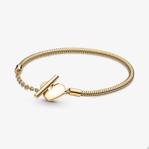 Luxury Golden Charm-armband för Pandora Heart T-Bar Snake Chain Armband Set Designer Bröllopsmycken för kvinnor Girls Gold Love Armband med Original Box