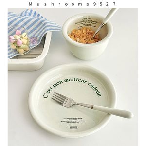 Bowls Milk Green Ceramic Table Seary Vintage Home Sallad Bowl Breakfast Plate Senior Sense Of One Person Food Bowl Plate Set 230605