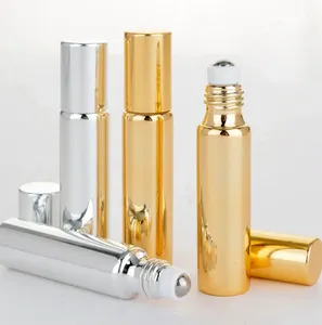 Moda Metal Roller Perfume Frasco Dourado Prata Cor Preta Óleos Essenciais Creme De Olhos Frasco De Vidro Roll-on 5ml 10ml
