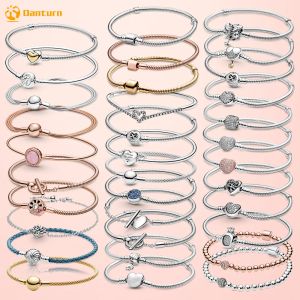 Authentic Snake Chain fit pandora bracelet designer for women European Bead Pendant Diy Heart Infinity Wishbone Heart Blue Disc Fan Clasp Heart T-Bar Multi