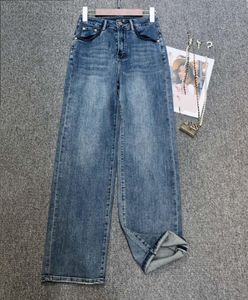 Designer jeans kvinnor långa byxor högkvalitet byxor fick broderier brev hög midja smal rak jean för kvinnor c2