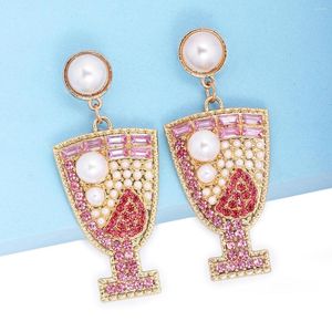 Dangle Earrings Personality Wine Glass Pink Crystal Rhinestone Drop For Women Statement Party Jewelry Cocktail 2023 Trend