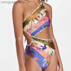 Women's Swimwear Floral Cutout One-Shoulder One-Piece Swimsuit Tankini Women Swimming Suits Swimwear Patchwork 2022 Luxury Shorts Bourkini T230606