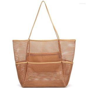 Storage Bags Mesh Beach Tote Bag Women's Multi-Pockets Family Travel Swimming Waterproof Pool Clothes