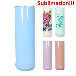 20oz süblimasyon Macaron Bluetooth Hoparlör Tumbler Sublimasyon İnce Düz Tumbler Kablosuz Akıllı Müzik Bardakları Paslanmaz Çelik Akıllı Su Şişesi DIY