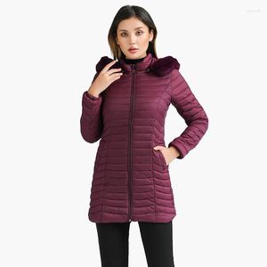 Trench da donna SANTELON Parka lungo invernale da donna Piumino imbottito ultraleggero Casual con cappuccio in pelliccia Caldo leggero