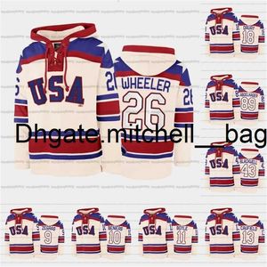 MMag A3740 USA Hockey Team Lace-Up Relate Hoodie Jersey Custom 9 Trevor Zegras 26 Blake Wheeler 18 Jack Drury 43 Colin Blackwell 11 Brian Boyle 12 Alex