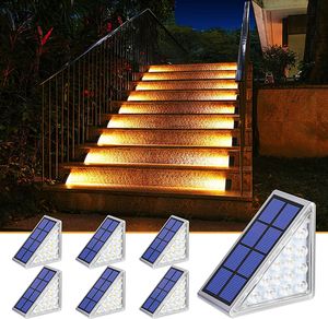 Trójkąt LED Słoneczne światła Słoneczne 13 -LED Outdoor Stair Lights, boczne oświetlenie oświetlenia na podwórku, patio, ogrodu, chodniki, drzwi wejściowe, podjazd, weranda ciepła biała