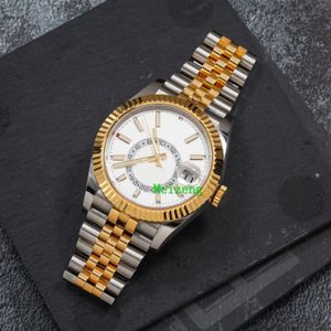 Relógios de pulso de luxo novos relógios automáticos masculinos Sky-Dweller 42 mm 326933 mostrador branco com pulseira de jubileu em dois tons