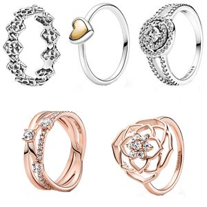 Pandora-925 Sterling Silver Rings Van Pandoradi's Mother's Day Series Rose Gold Dense Set Ring Love Ring Ring Ring Female