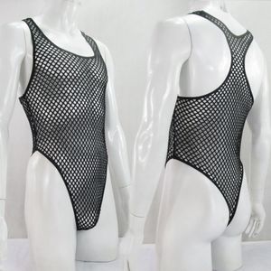 Męskie kształty ciała męskie stringi tylne Bodysuit elastycznie wycięty wyścig z tyłu G1289 Big Net C-Thru 230606