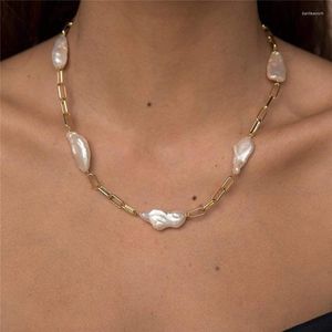 Chains S925 Sterling Silver Natural Fresh Water Baroque Pearl Necklace European And American Fold Wear Simple Fashion Clavicle Chain