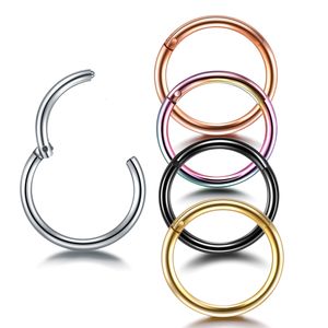 Nose Rings Studs 1PC 12-20G Septum Piercing Steel Clicker Hinged Segment Ring Goth Nose Hoop Earrings Lip Ear Cartilage Helix Piercings 230605