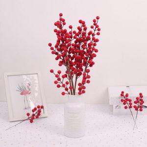 Flores decorativas 4 garfos de espuma de natal bagas flor buquê vermelho frutas acácia feijão para decoração de mesa de natal decoração de casa