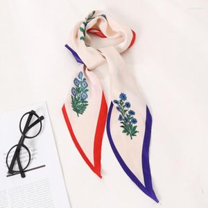 Scarves Korean Satin Women Diamond Square Bib Thin Summer Small Bouquet Sunscreen Retro Temperament Decorative Polyester Silk Scarf E35