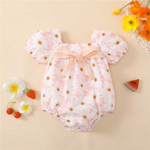 Jumpsuits Summer newborn baby clothing printed short sleeved jumpsuit for children Sweet bow set G220606