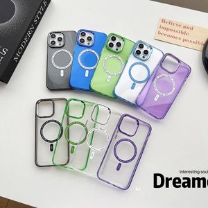 Crystal Magnet Wireless Charging Phone Cases For Iphone 14 Pro MAX 13 12 11 Hybrid Color Hard Plastic PC Soft TPU Chromed Bling Clear Hit Dual Magnetic Phone Back Cover
