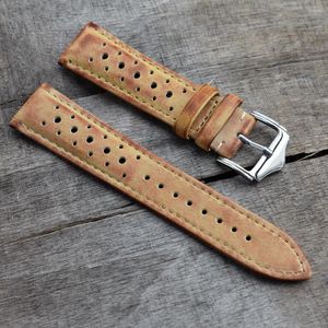 Titta på band Vintage Leather Strap Band 20mm 22mm 24mm Porous Breatble Handmade Stitching Watchstrap för varje tillbehör