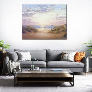 Seascape Beach Canvas Art Paradise Dawn Hand Painted Oil Painting Realist Artwork Coastal Decor for New House