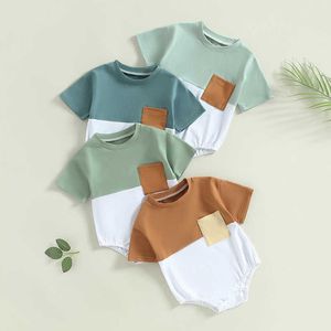 Jumpsuits Baby Boys Summer Infant Patch Work Colorful Pocket Short Sleeve Loose Fit Bodysuit G220606