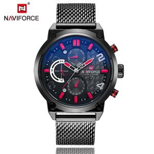 Andra klockor Naviforce Brand Black Fashion Mesh Steel Mens Quartz Watch 24 Hour Date Clock Male Sport Militära armbandsur Relogio Masculino281b J230606