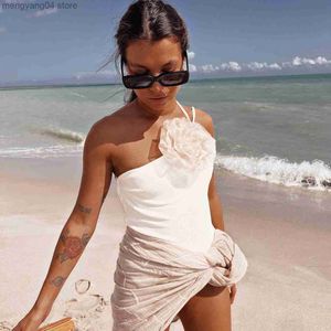 Kvinnors badkläder 2023 One Shoulder One Piece Swimsuit For Women Push Up badkläder Soild Beach Wear Suit Female Monokini Bodysuit T230606