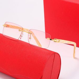 Randlose Designer-Sonnenbrille für Damen, Büffelhorn-Sonnenbrille, goldenes Metall, rahmenloser Holzrahmen, Markenmode, Sportbrille, Damen- und Herren-Vintage-Brille