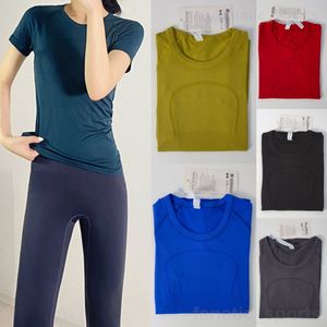 Lu Align Kort ärm Girl Yoga Bodybuilding Tops Tight Fitness T-shirts Round Neck träning Tee Shirt Woman Solid Color Sports Snabbt Tech Vest