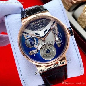 Andra klockor Mega Yacht 44mm 6319-305 Emalj 3D Automatisk Tourbillon Mens Watch Rose Gold Blue White Dial Brown Leather Strap 2021 Watches Puretime J230606