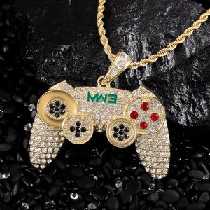 Hänghalsband Hip Hop Iced Out Game Controller Handle Pendant Necklace For Women Men Gold Color Crystal Jewelry Chain Halsband 230605