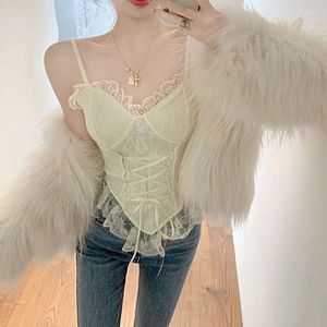 Women's Tanks Vintage Lace Corset Top Sexy Women Bandage T-shirt Camisole Y2k Clothes Crop Femme Tank Fashion Sleeveless Waistcoat