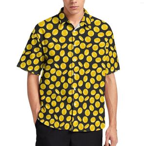 Camicie casual da uomo Camicia da spiaggia in criptovaluta con stampa gialla Camicette da strada estive da uomo Stampate Taglie forti 3XL 4XL