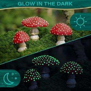 Decorazioni da giardino Mini fungo Glow In The Dark Artigianato in resina Fairy Garden Miniature Ornamento da giardino Terrario Figurine Decor Casa delle bambole fai da te 230606