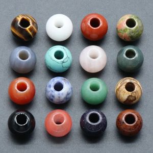 16mm natursten makroporösa pärlor rose kvart tigers öga opal kristall agat stort hål för diy halsband bacelet smycken tillbehör