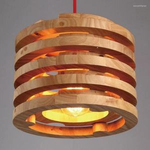 Pendant Lamps 26cm Round Multi Layer Carving Northern Europe Wooden Lamp Vintage Restaurant Cafe Solid Wood Lights With Blub For Free