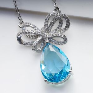 Chains Cellacity Classic 925 Sterling Silver Necklace for Charm Lady with Blue Sapphire color Water Drop Shape Gemstoneデートギフト