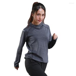 Abbigliamento da palestra T-shirt a maniche lunghe da donna maglione autunno inverno sottile traspirante allenamento fitness sport con cappuccio