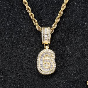 Collane con ciondolo Numeri arabi Zircone Hip Hop Collana in oro 18 carati con set di gioielli a catena da 60 cm Cifre con numeri di diamanti ghiacciati per W Dhdpw