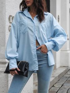Women's Blouses Womens Tops Spring Summer 2023 Solid Color Lantern Sleeve Single Breasted Loose Blouse Temperament Casual Women Shirt