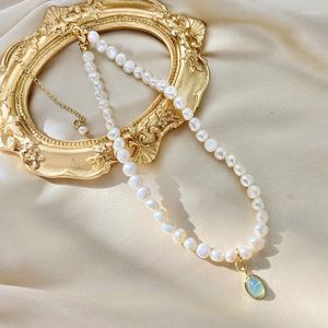 Anhänger Halsketten LOVOACC Elegante Natürliche Barock Perlen Für Frauen Femme Shiny Mondstein Colliers Halskette Französisch Vintage-Schmuck