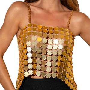 Tanks Camis 2023 Fashion Women's Acrylic Metal Sequin Sexig ärmlös backless Sling Summer Tank Crop Top P230605