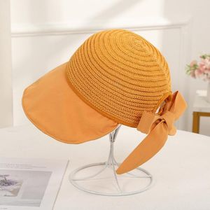 Wide Brim Hats Fashion Temperament Display Face Small Hat Sweet Edge Splicing Sun Visor Can Be Tied Fisherman Cap Female