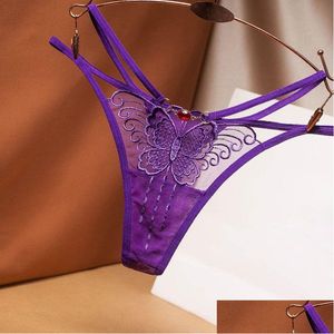 Haft damski g-strings patrz przez motyl g smyt majtki Diamond Low Rise talia t Back Women Bielizna seksowna bielizna Dhvvz