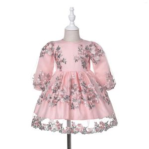 Девушка платья 0-24 м детское розовое платье с цветочным платьем вечеринка модная весенняя длинное рукав Прекрасный Вестидо рожден одежда для малыша OBF228417