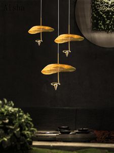 Pendant Lamps Copper Lotus Leaf Lamp Stair Long Hanging Light Luxury Restaurant Duplex Building Living Room Bedroom El Villa