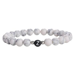 Beaded Black White Natural Stone Bead Bracelet With 26 Letters Az Diy Friendship Lucky Couple Kids Family Gift Drop Delivery Jewelry Dhhqx