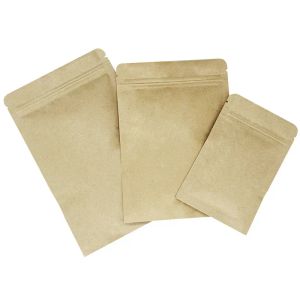 100st Classic Kraft Brown Flat Bottom Packaging Påsar miljövänlig matlagringsförpackning Packning av zip-låsspåsar