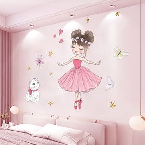 Cute Ballet Dancer Butterflies Wall Stickers for Children Kids Room Girls Room Bedroom Decor Princess Wallpaper Self-adhesive